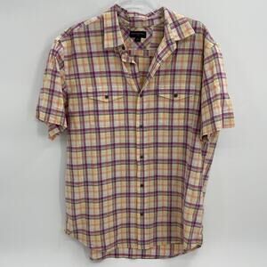 BANANA REPUBLIC FACTORY Mens Button Front Shirt Size XL Linen Blend Plaid